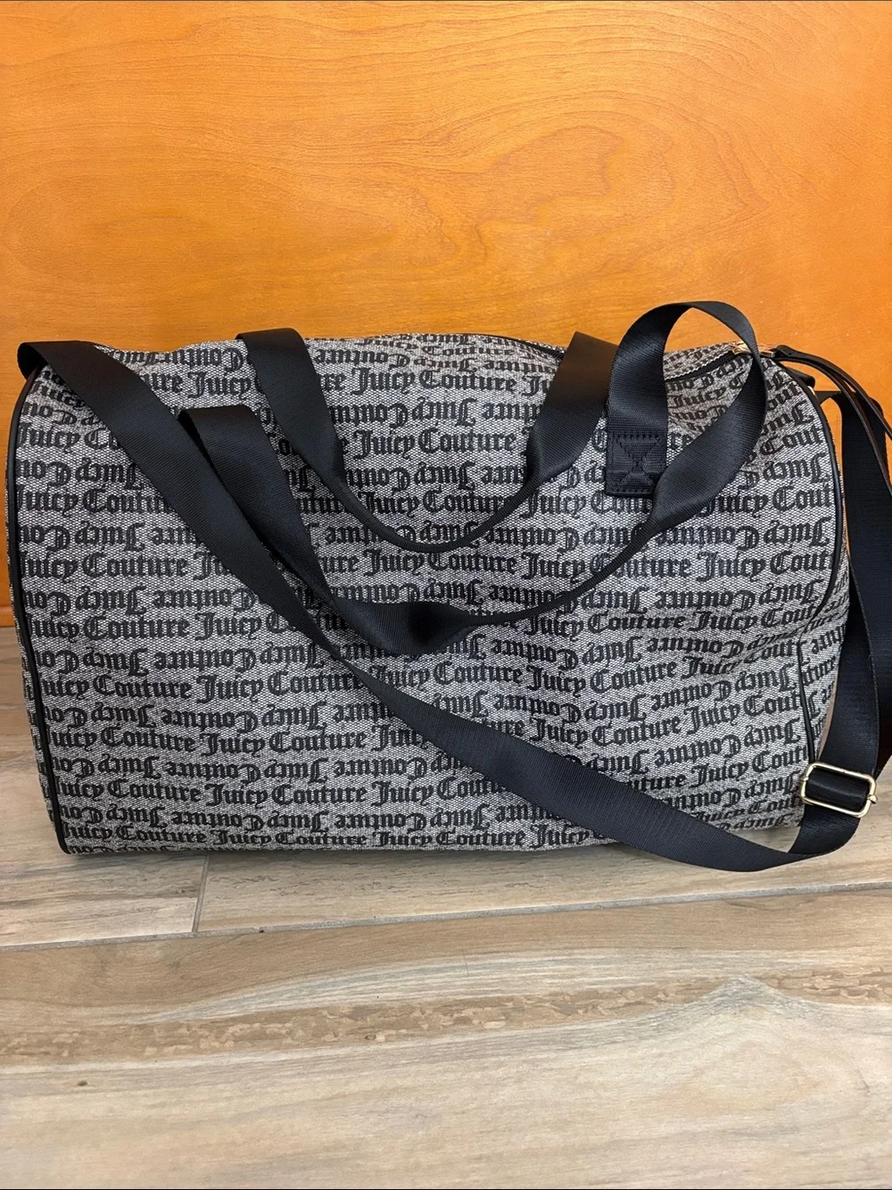 Juicy Couture Black and Gray Logo Duffel Bag